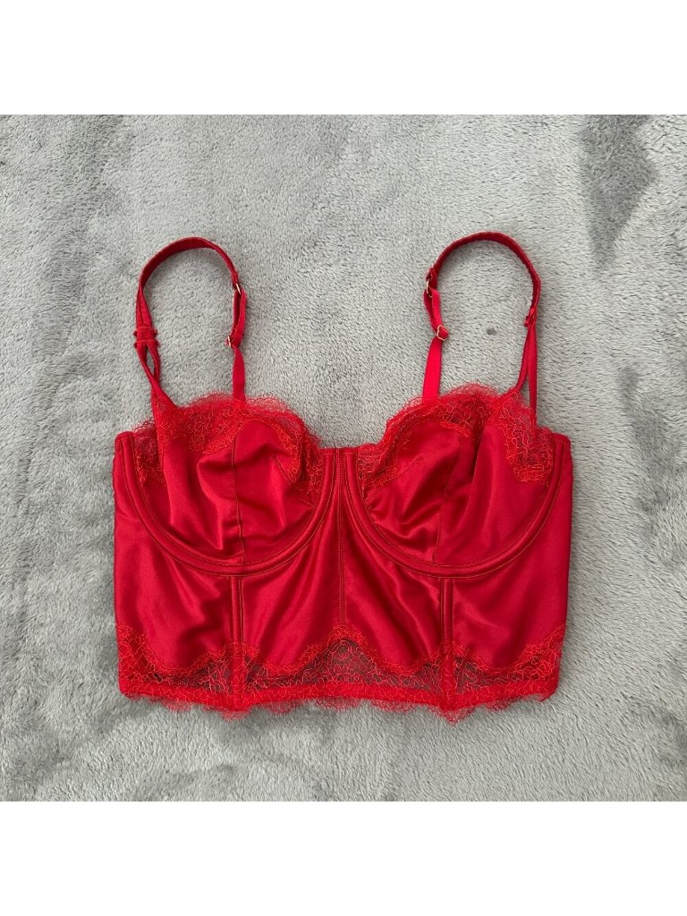 Victoria's Secret 34DD 34E Red Dream Angels Unlined Balconet Bra Bustier Corset